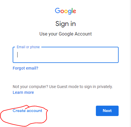 screenshot of sign in